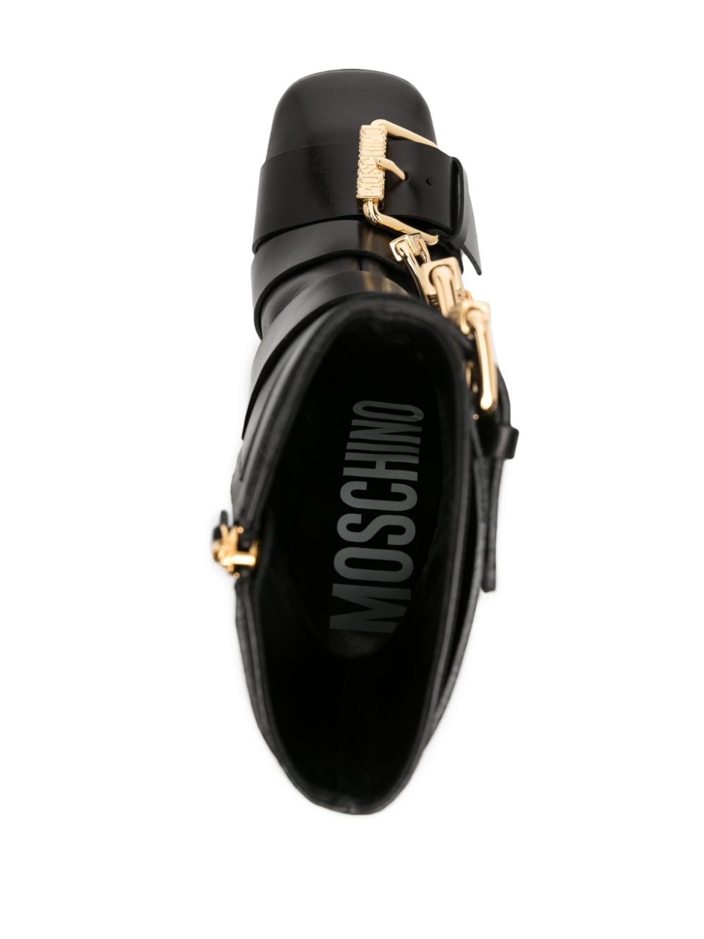 Shop Moschino 105mm Buckle-detailing Leather Ankle Boots In Black