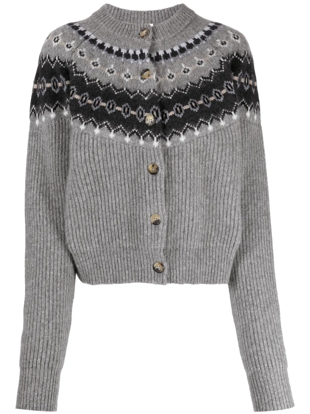 Shop Khaite The Michaela Fair-isle Cardigan In Grey