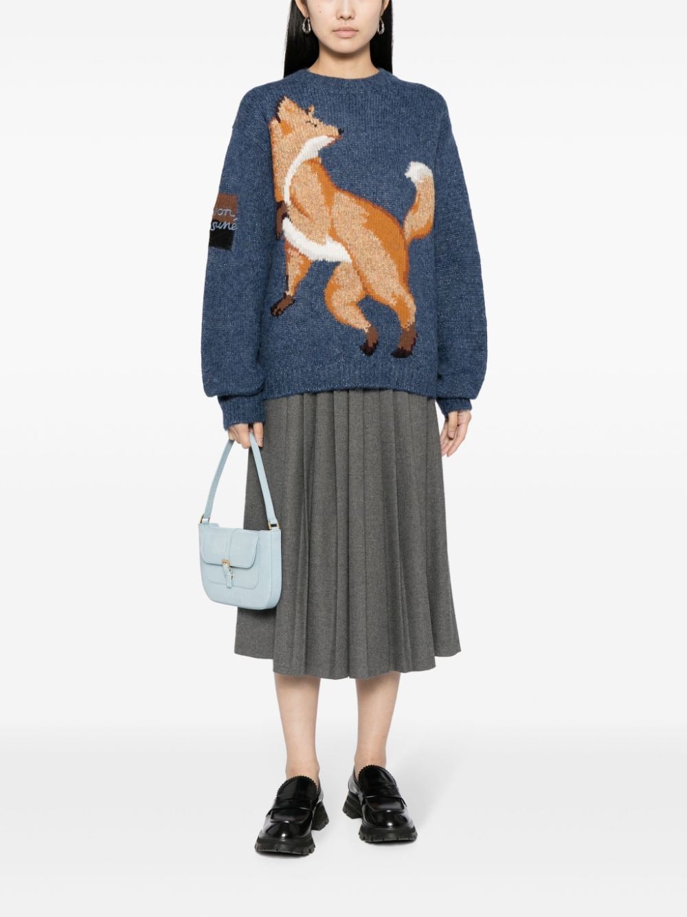 Maison Kitsuné fox-intarsia mélange jumper - Blauw