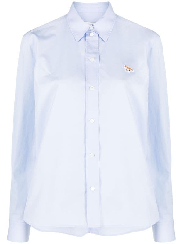 Maison Kitsuné Fox-embroidered cotton-poplin Shirt - Farfetch