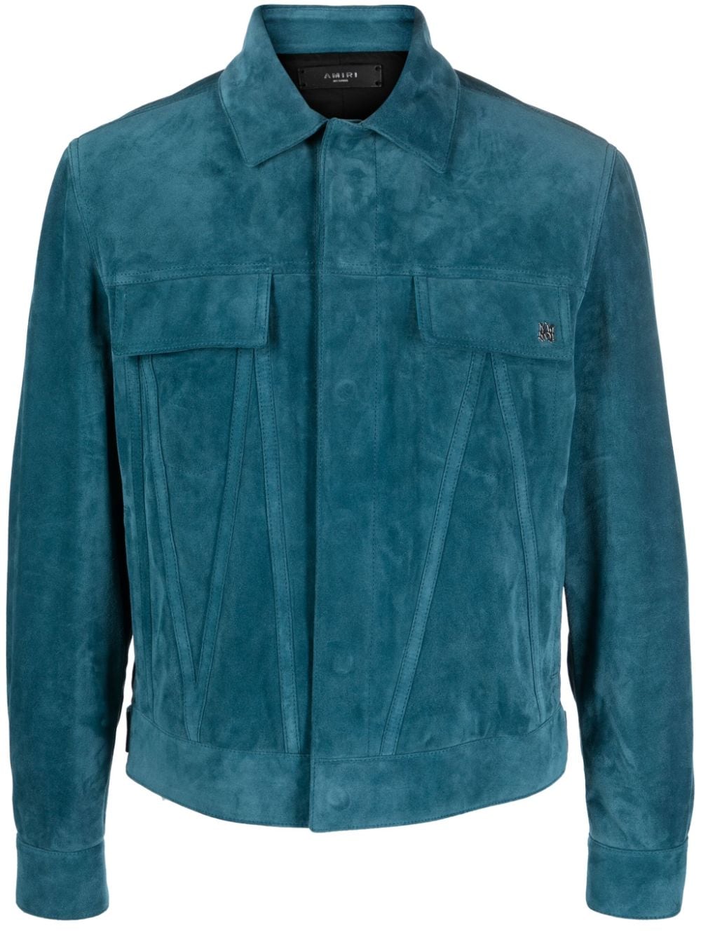 Amiri Buttoned Suede Jacket In Blue
