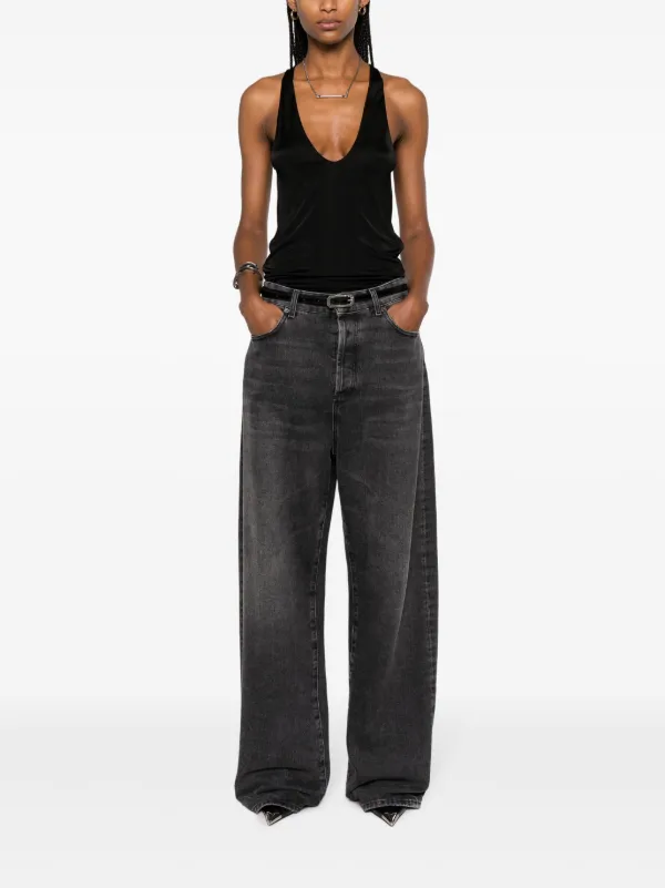 SAINT LAURENT サティヌオフントゥサンタル 711171EX7AB 1000 Saint Laurent Plunging Satin Tank Top | Black | FARFETCH CA