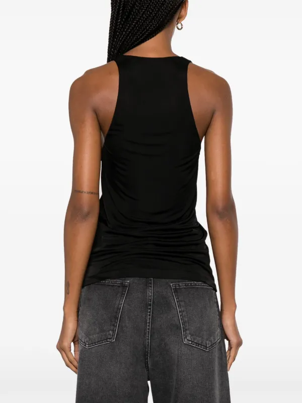 Saint Laurent Plunging Satin Tank Top | Black | FARFETCH