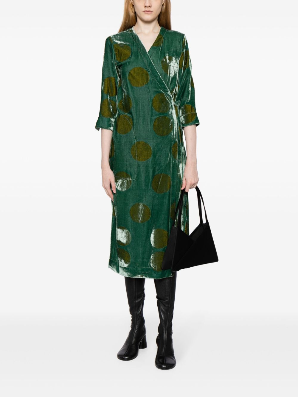 Uma Wang polka-dot print velvet-effect dress - Groen