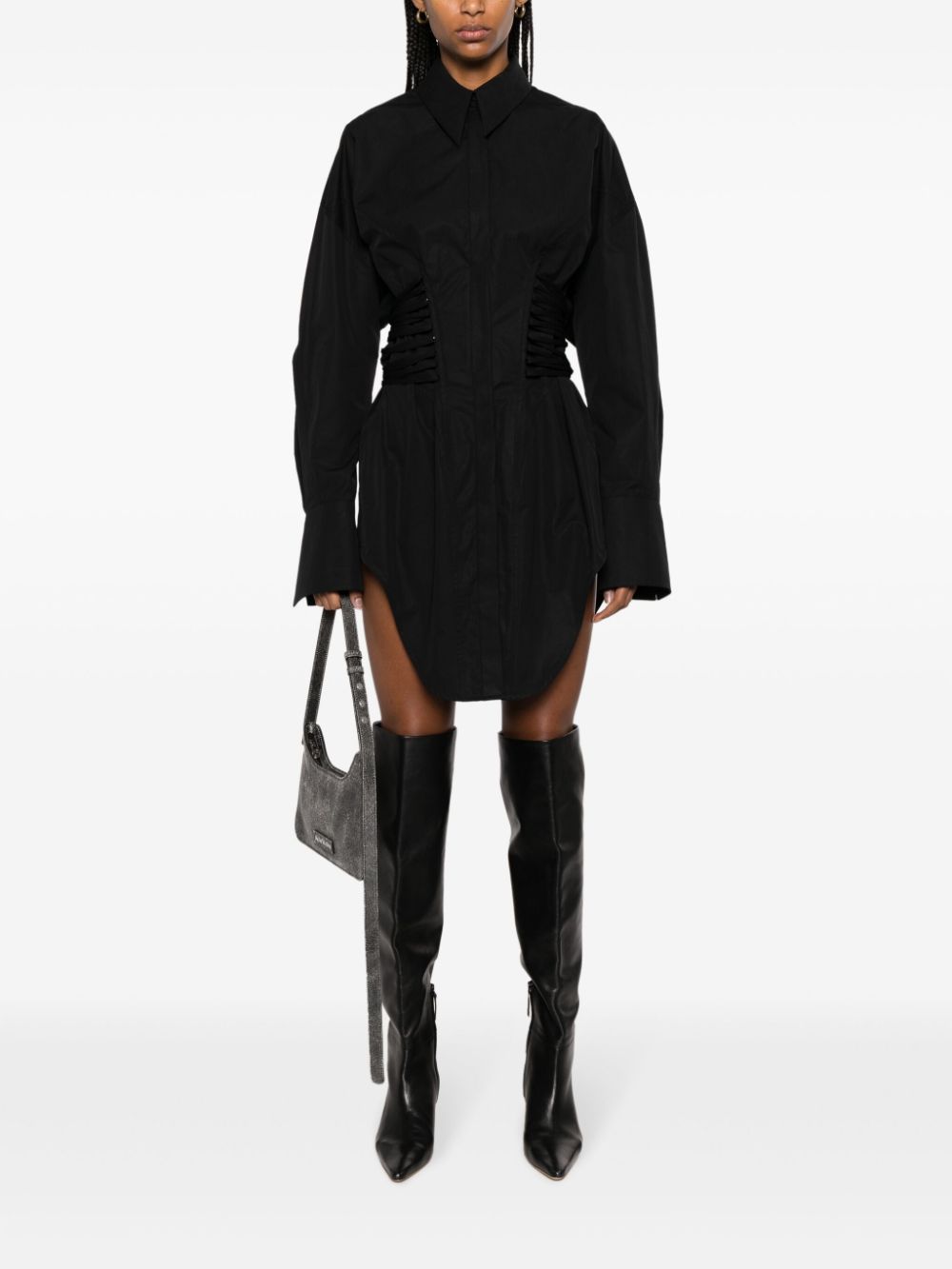 Shop Mugler Lace-up Cotton Minidress In Black