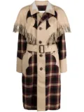 Maison Margiela check-pattern fringed wool coat - Red
