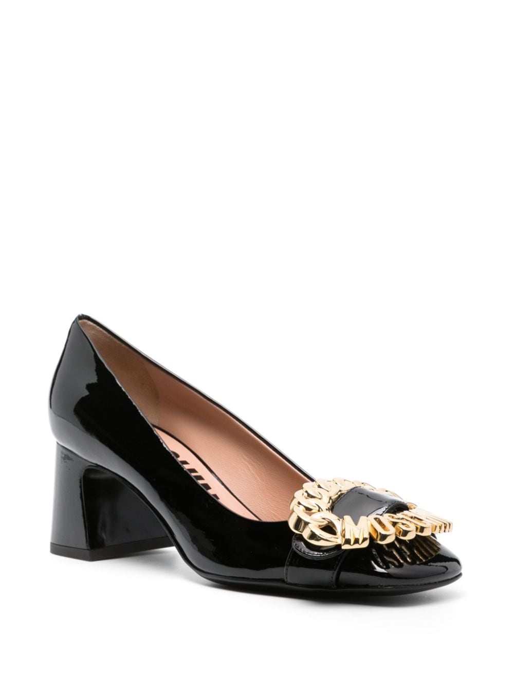 Shop Moschino 60mm Logo-plaque Leather Pumps In Black