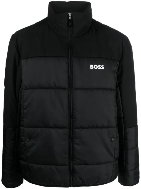 BOSS logo-print panelled padded jacket