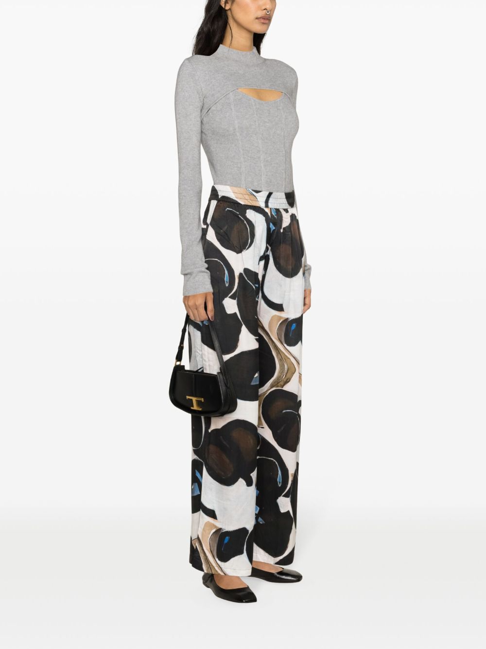 Shop Munthe Active Abstract-print Wide-leg Trousers In Black