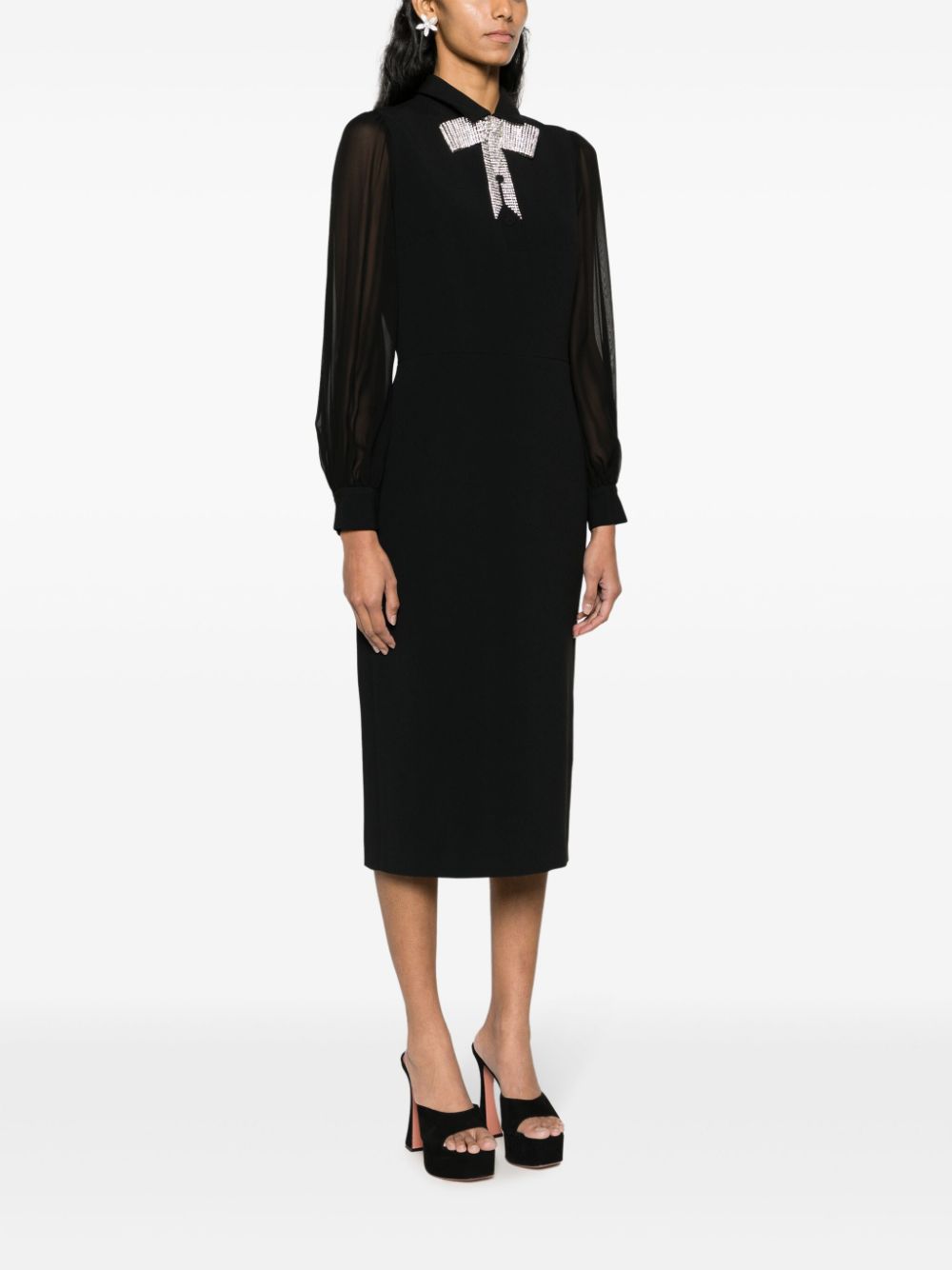 Shop Elie Saab Crystal-bow Crepe Midi Dress In Black