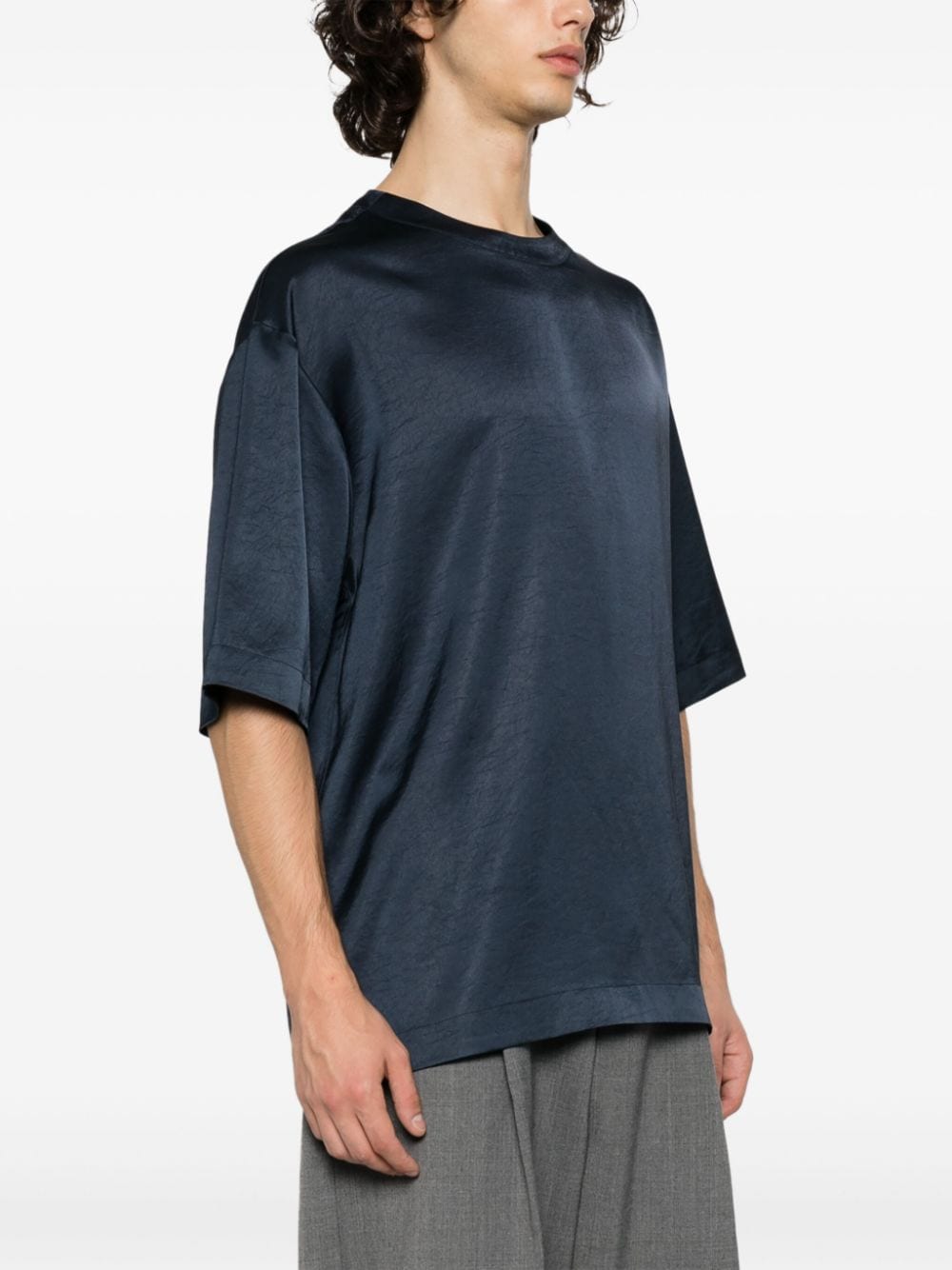 Shop Nanushka Isaac Satin T-shirt In Blue