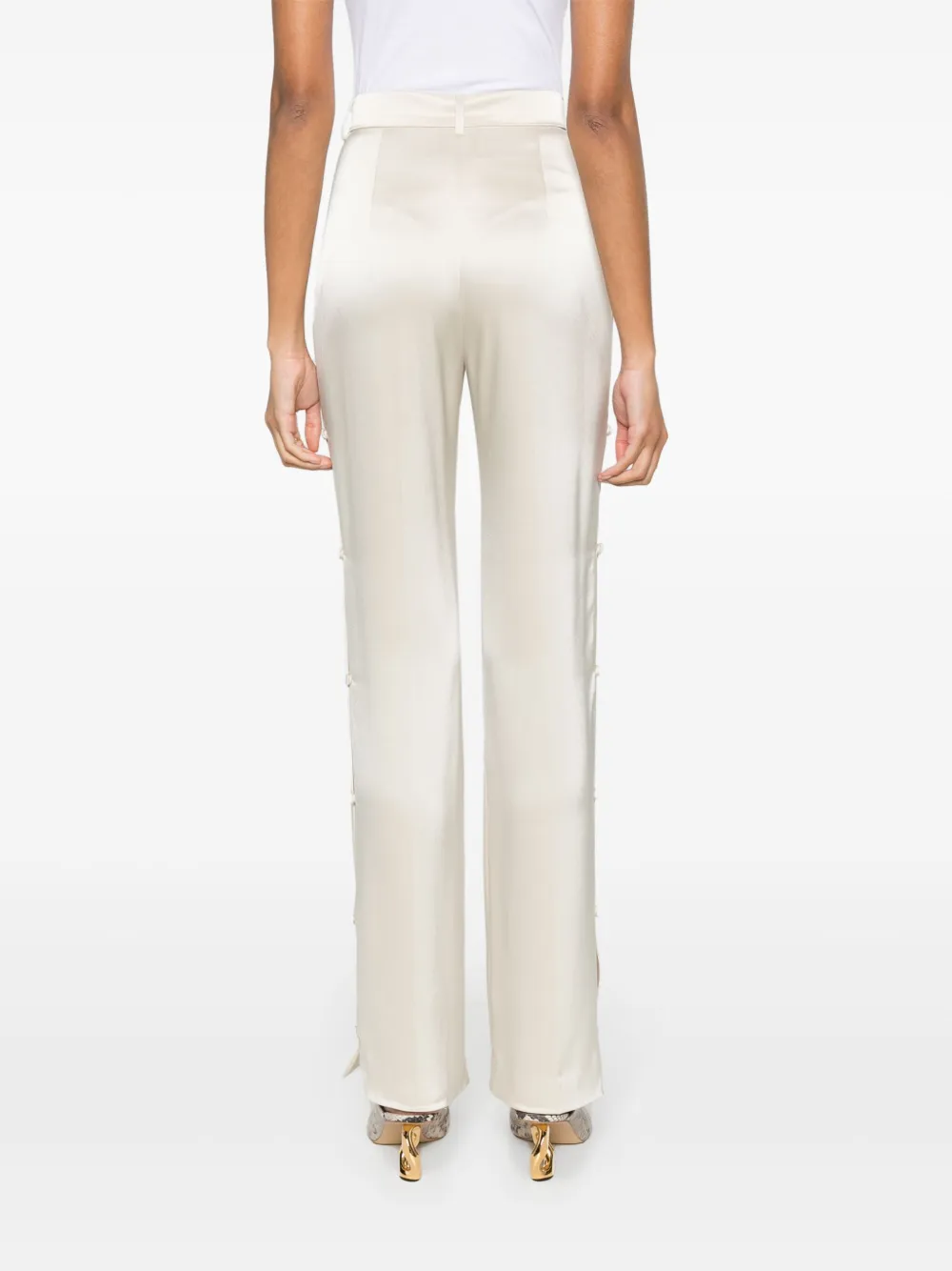 Shop Nanushka Felina Side-button Satin Pants In Neutrals