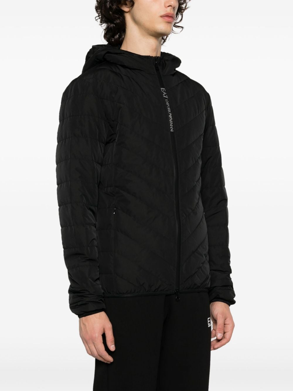 Shop Ea7 Logo-patch Quilted Down Jacket In Black