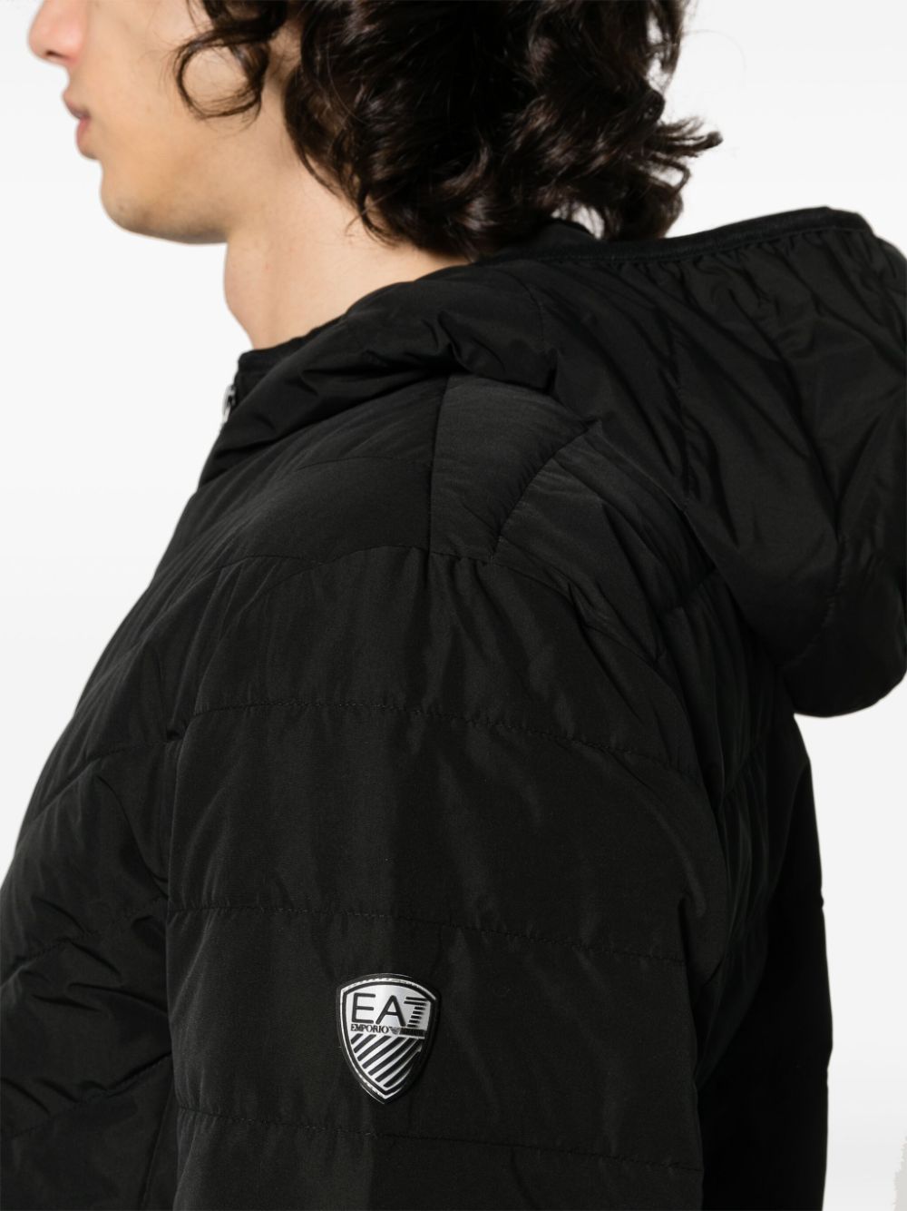 Shop Ea7 Logo-patch Quilted Down Jacket In Black