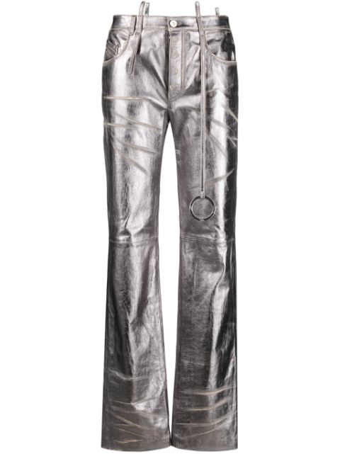 The Attico distressed straight-leg leather trousers Women