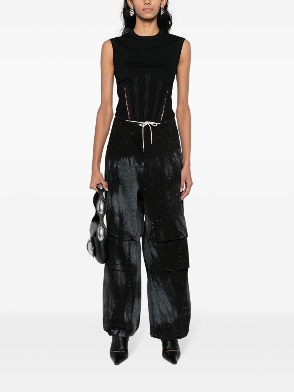 Shop Darkpark Daisy Rhinestone-embellished Cargo Trousers In Black