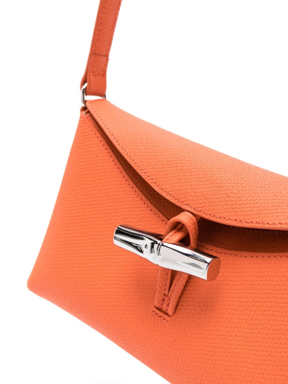 Shop Longchamp Small Roseau Leather Tote Bag In Orange