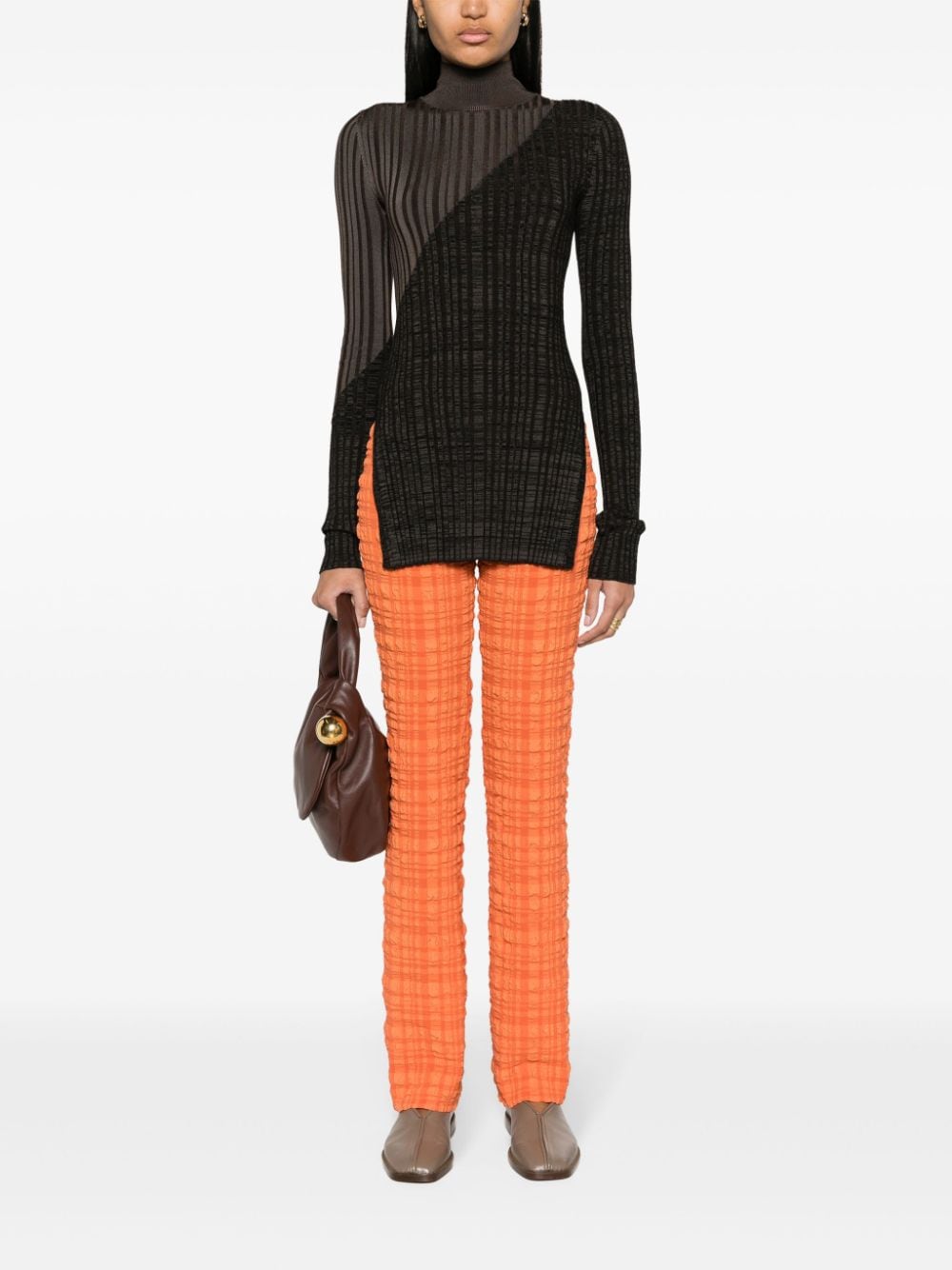 Shop Nanushka Juna Seersucker Trousers In Orange