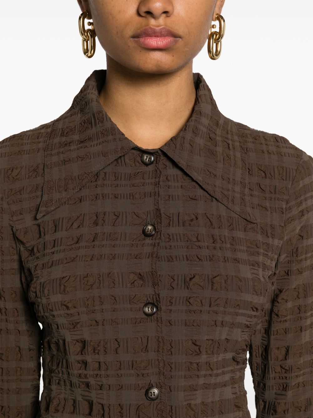 Shop Nanushka Lotte Seersucker Checked Shirt In Brown