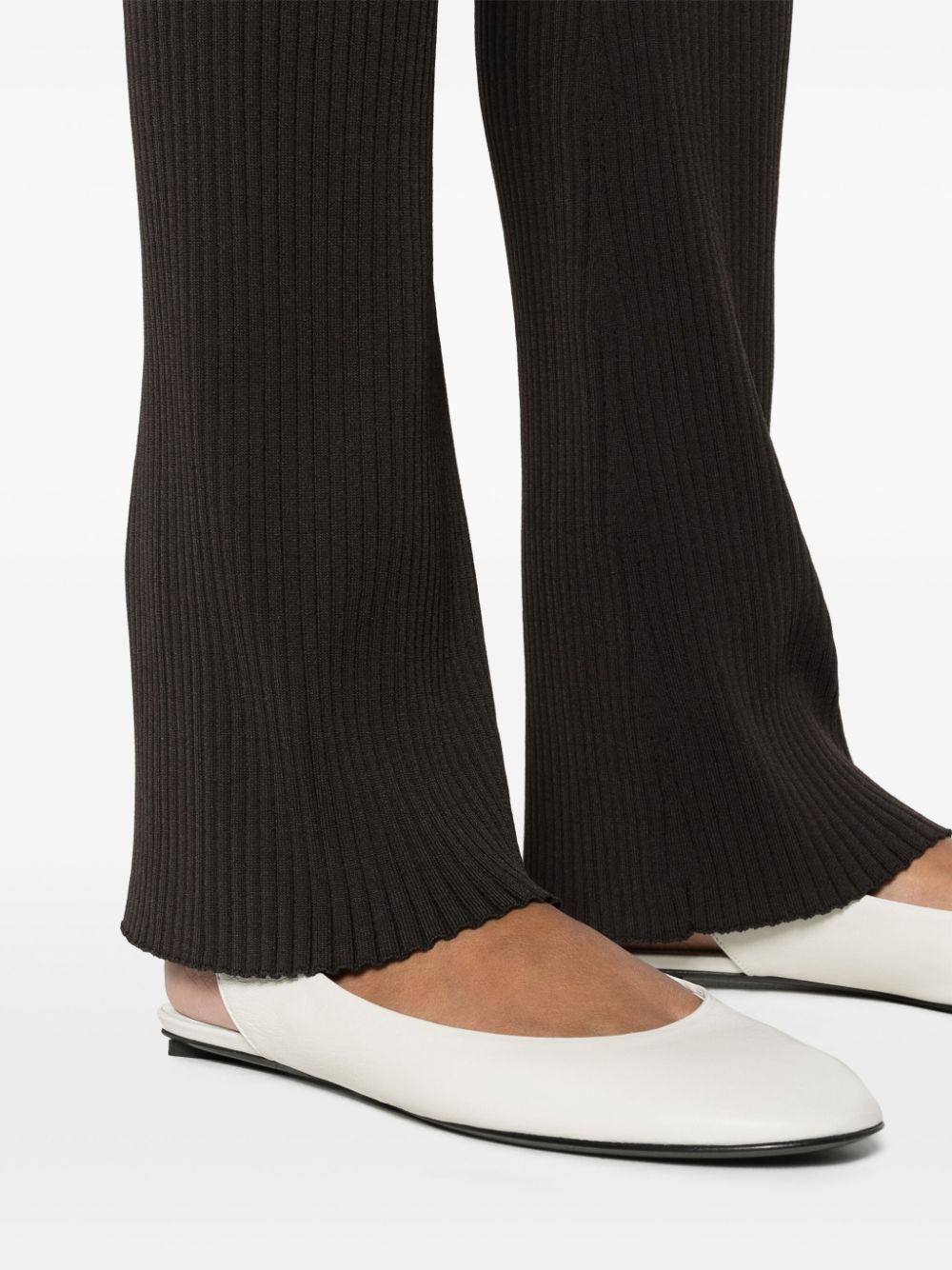 Shop Nanushka Cornelie Ribbed Slight-flare Trousers In Brown