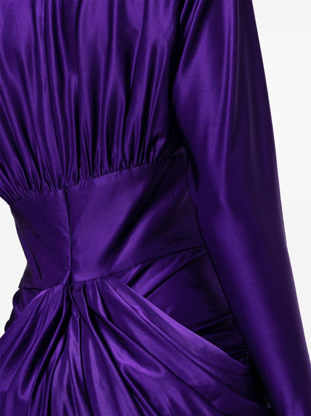 Shop Alexandre Vauthier Gathered Plunging V-neck Dress In Purple