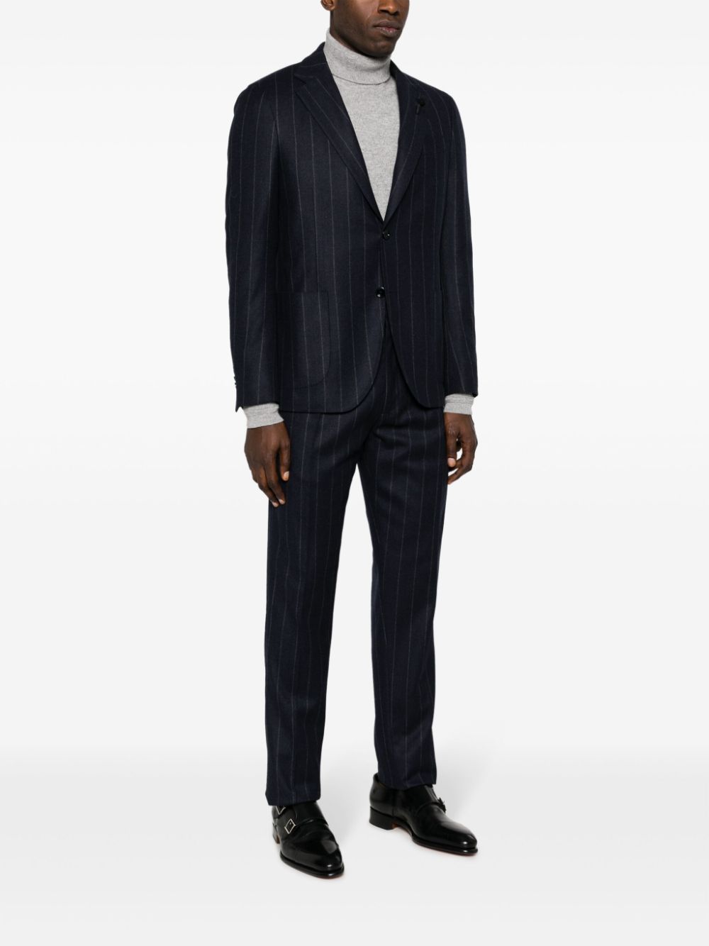 Shop Lardini Single-breasted Pinstripe Suit In Black