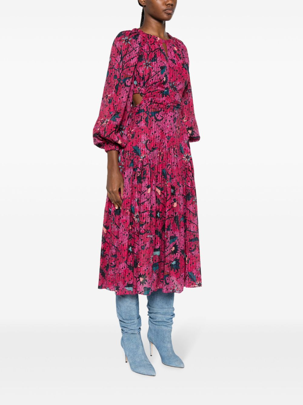 Shop Ulla Johnson Helia Floral-print Midi Dress In Pink