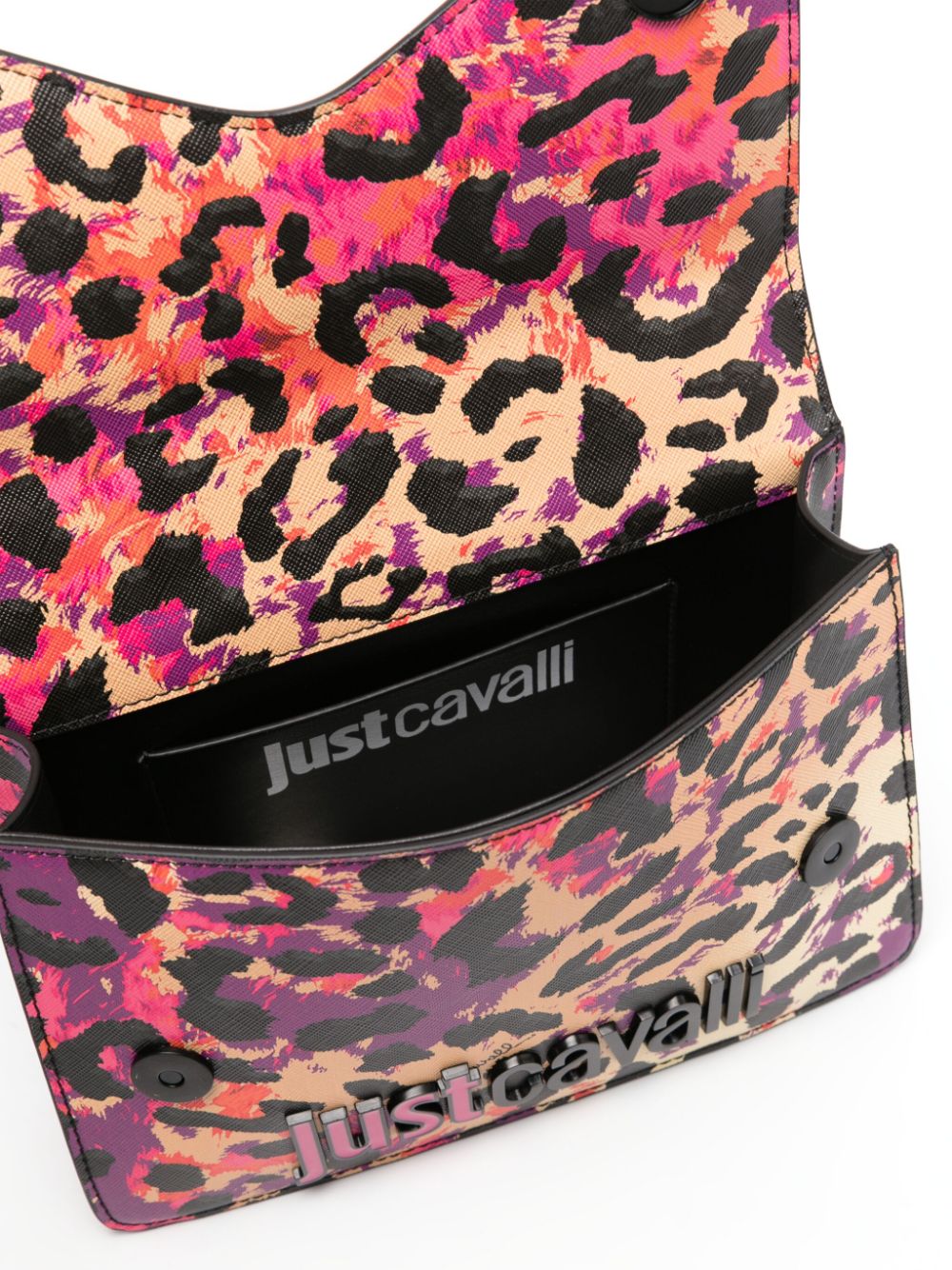 Shop Just Cavalli Logo-lettering Leopard-print Shoulder Bag In Purple