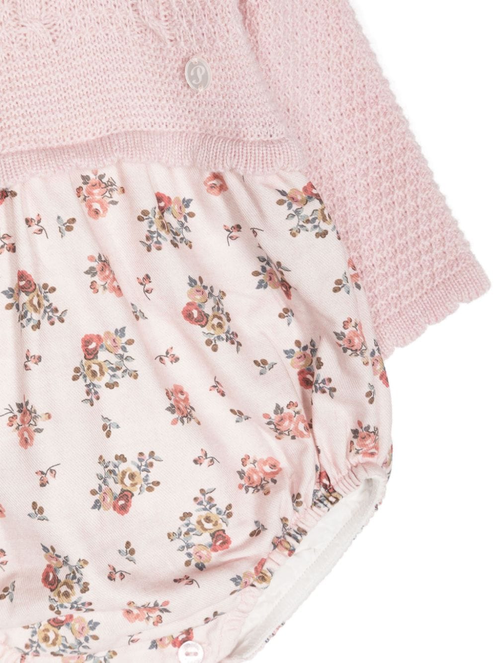 Shop Patachou Floral-print Cable-knit Bodysuit In Pink