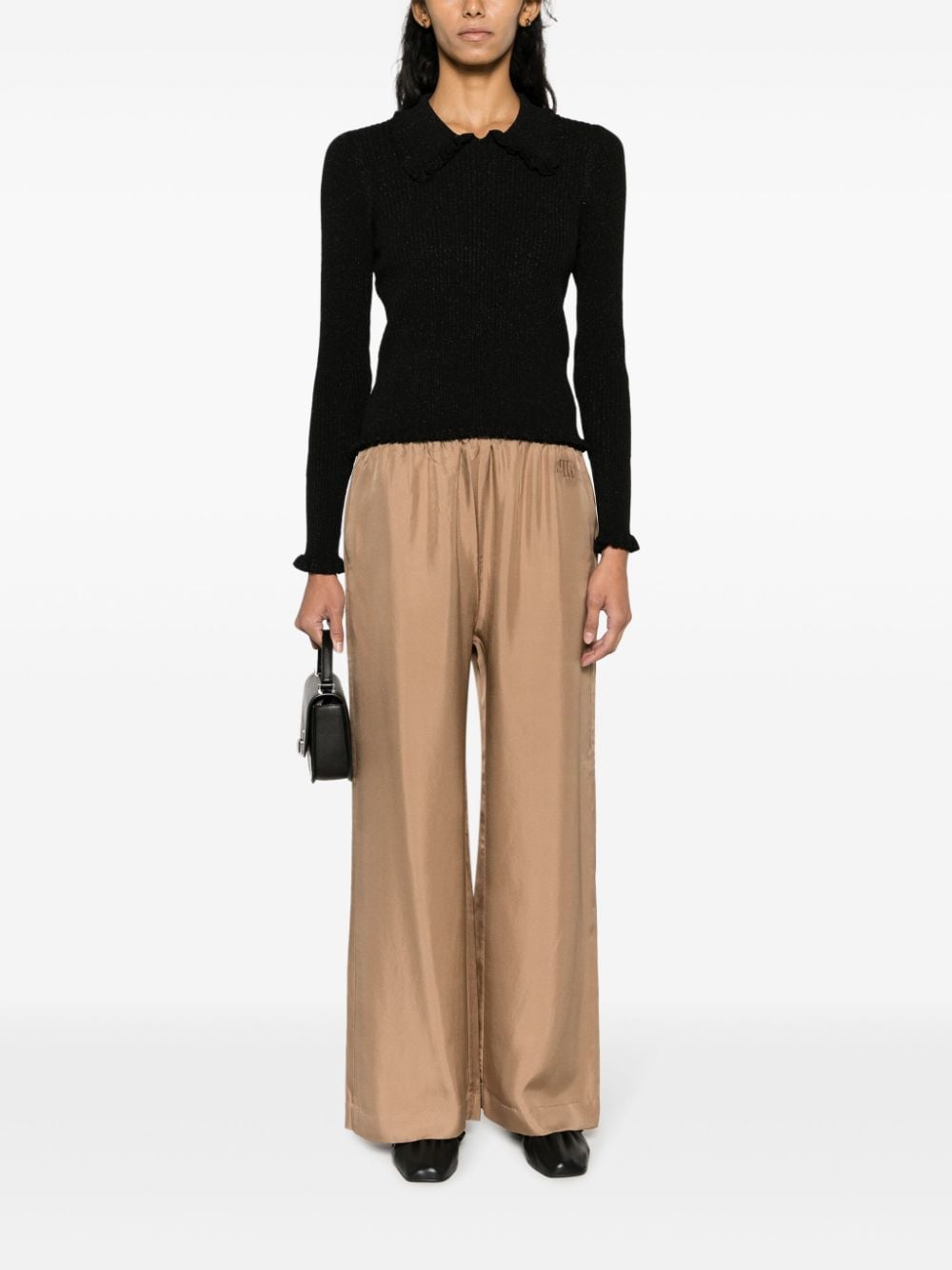 Shop Munthe Arum Silk Satin Wide-leg Trousers In Brown