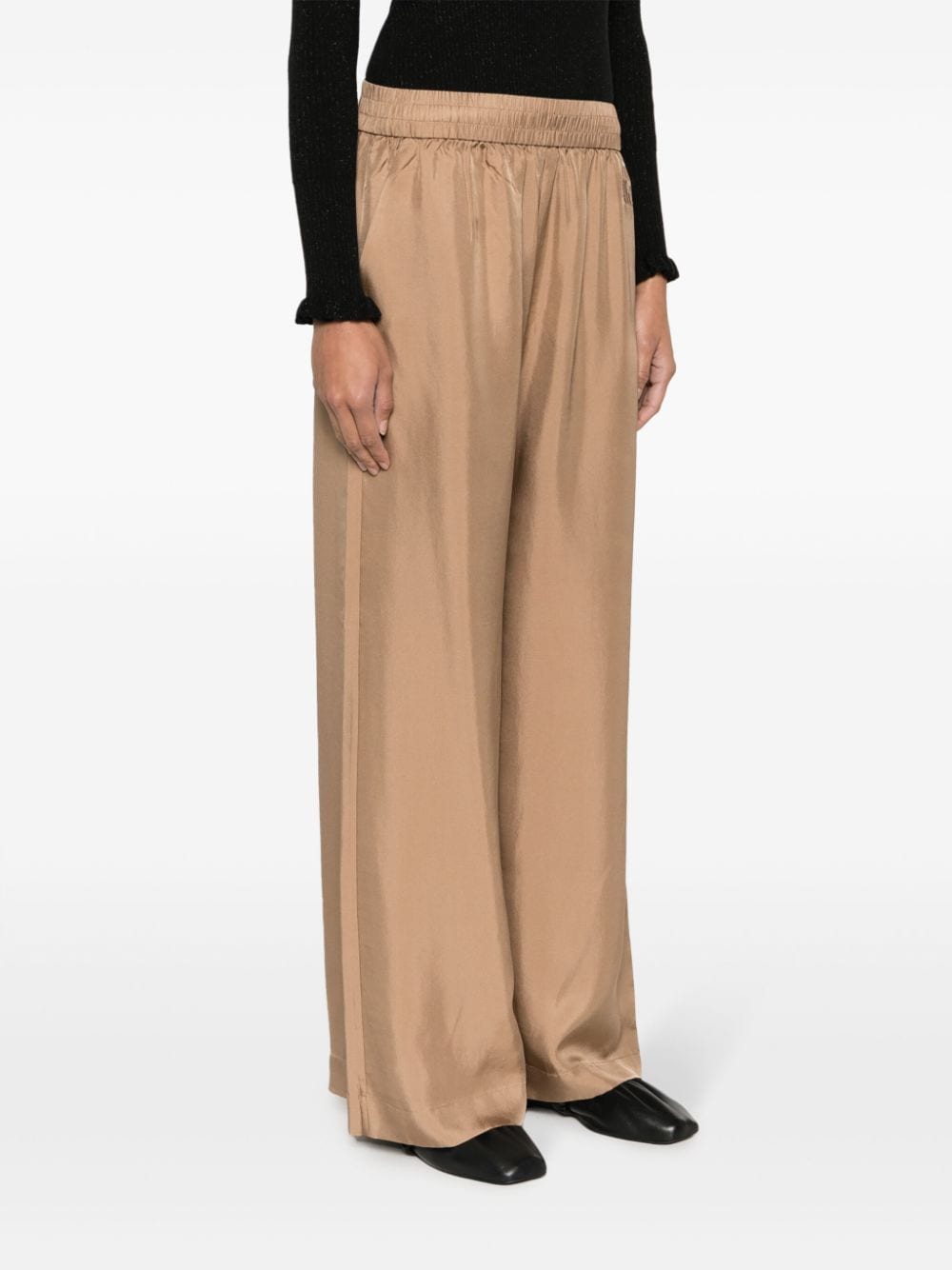 Shop Munthe Arum Silk Satin Wide-leg Trousers In Brown