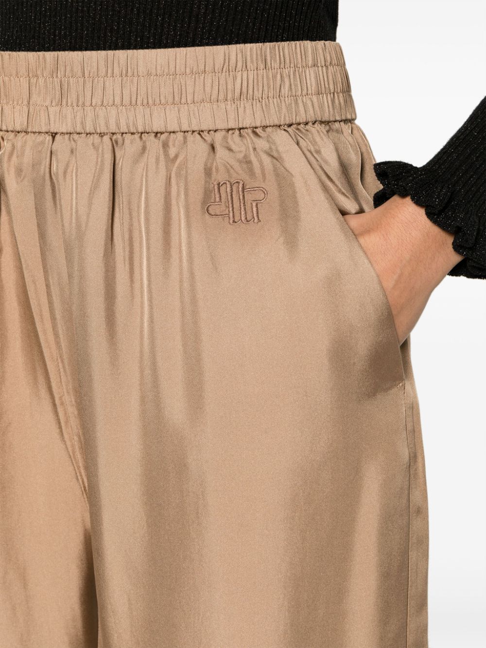 Shop Munthe Arum Silk Satin Wide-leg Trousers In Brown