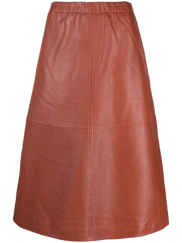 Orange leather shop midi skirt