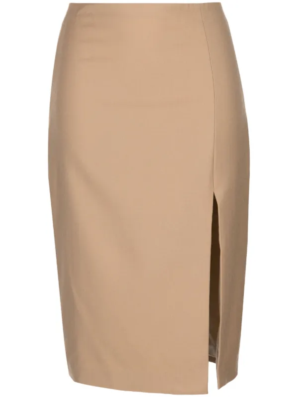 brown high waisted pencil skirt