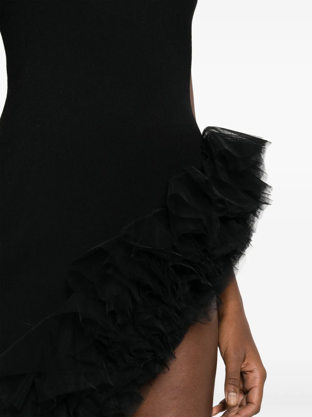 David Koma Ruffle-hem Asymmetric Minidress In Schwarz