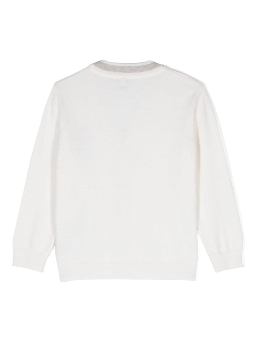 Shop Eleventy Intarsia-knit Stripe-detail Cardigan In White