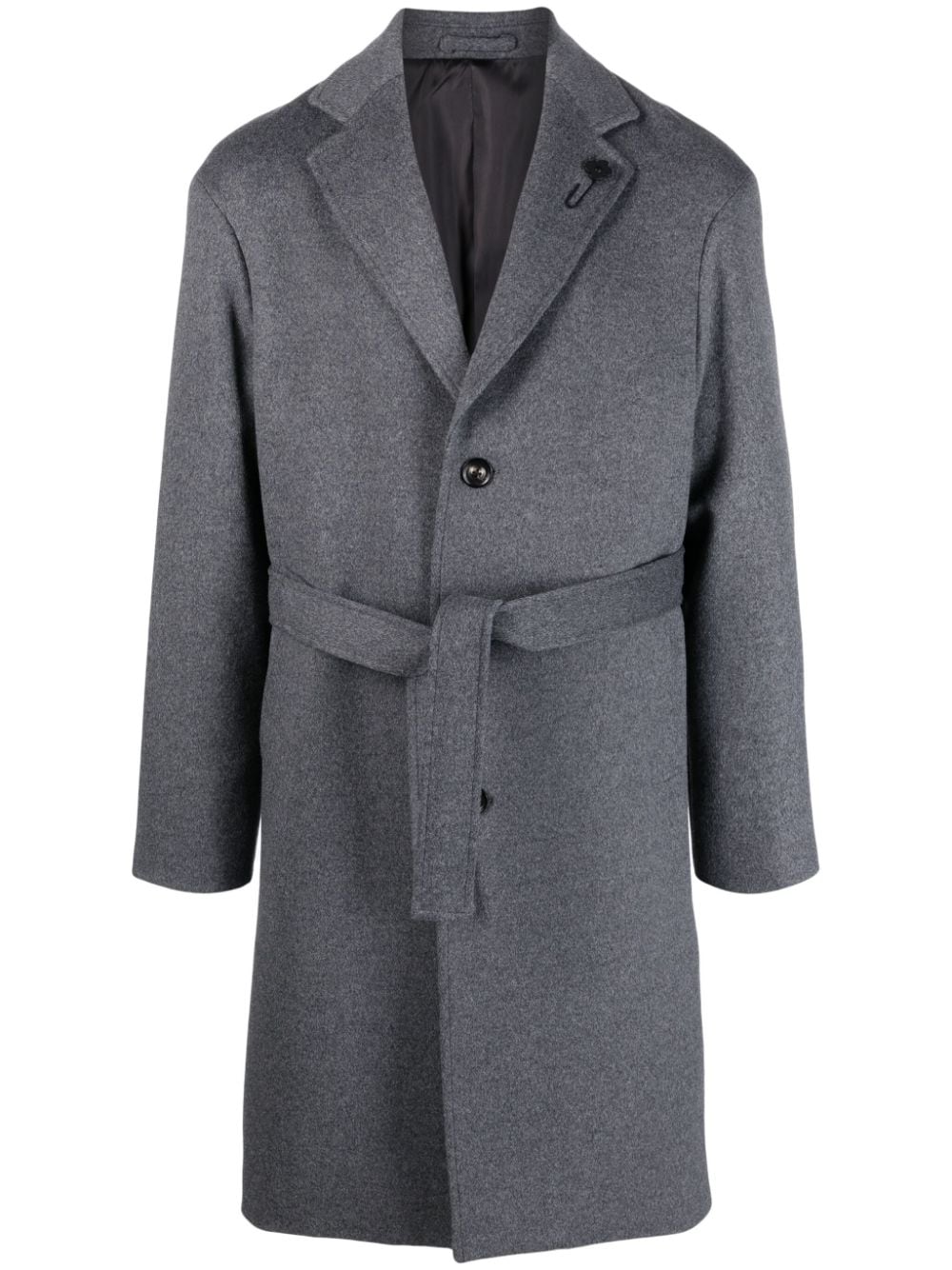 Shop Lardini Logo-appliqué Belted Wool Coat In Grey