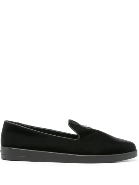 Prada enamel-triangle-logo velvet loafers