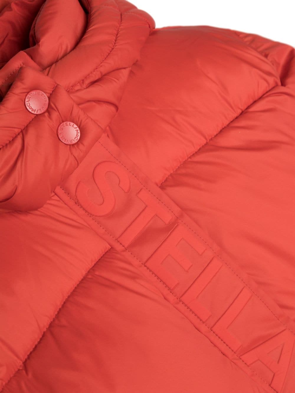 Shop Stella Mccartney Logo-embossed Hooded Padded Coat In Red
