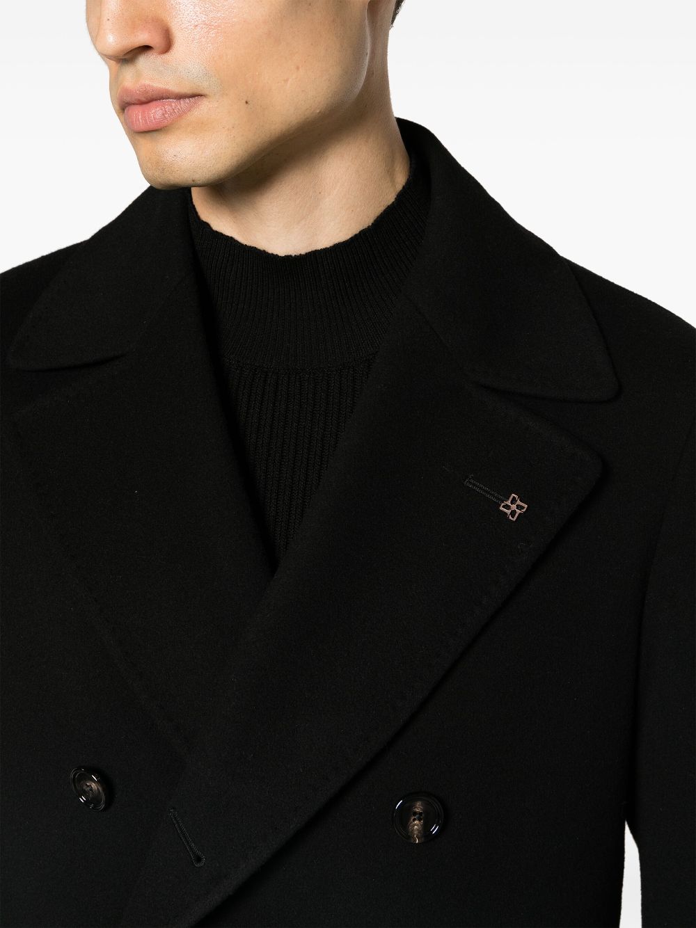 Shop Tagliatore Logo-brooch Double-breasted Coat In Black