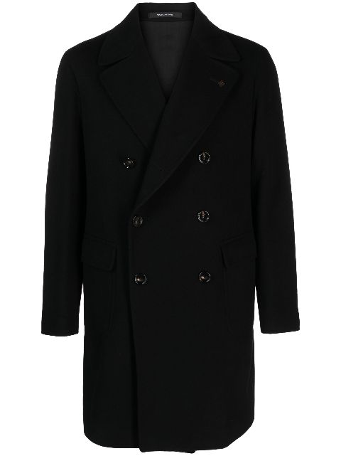 Tagliatore logo-brooch double-breasted coat Men