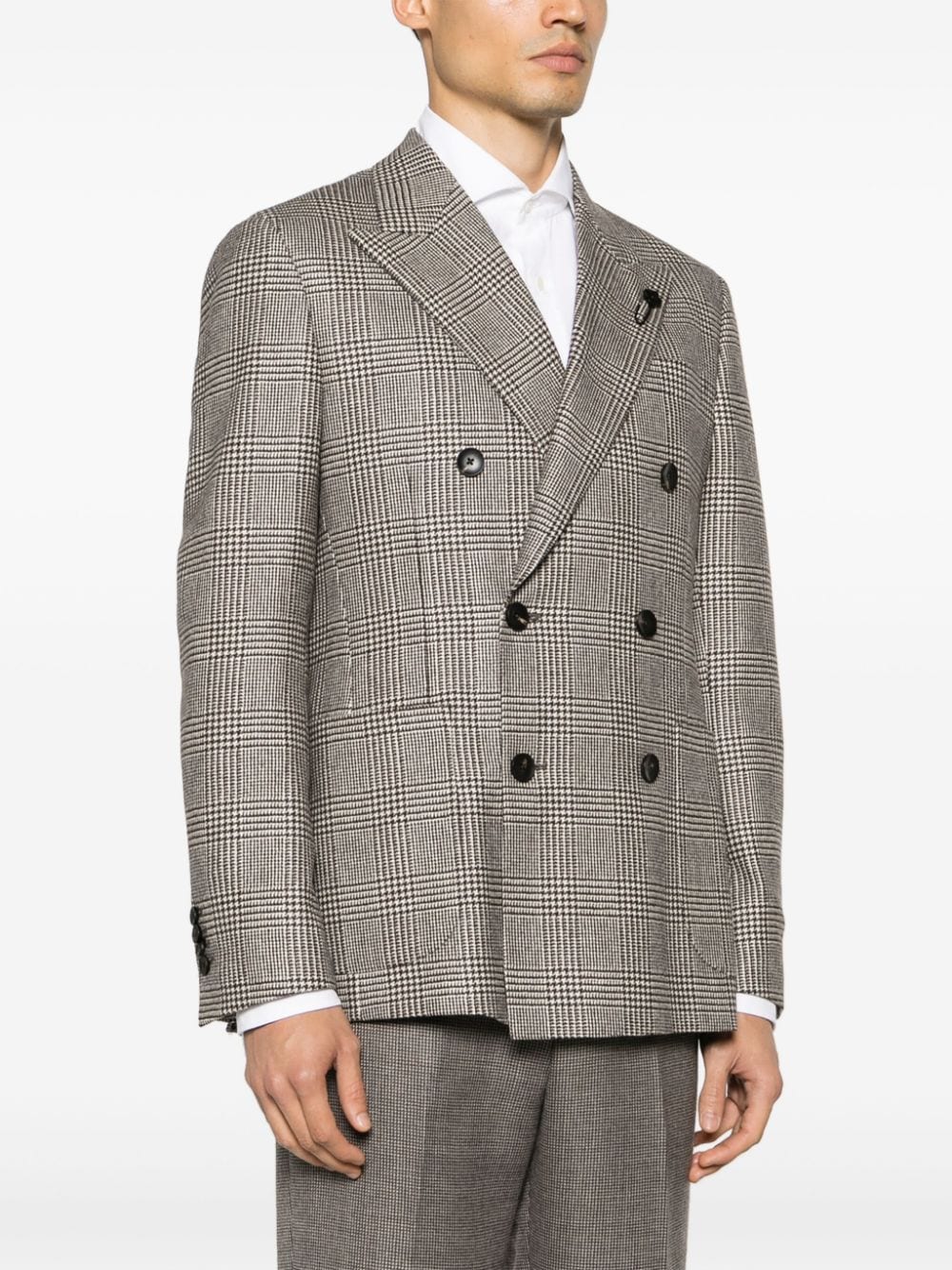 Shop Lardini Prince-of-wales-pattern Wool Blazer In Brown