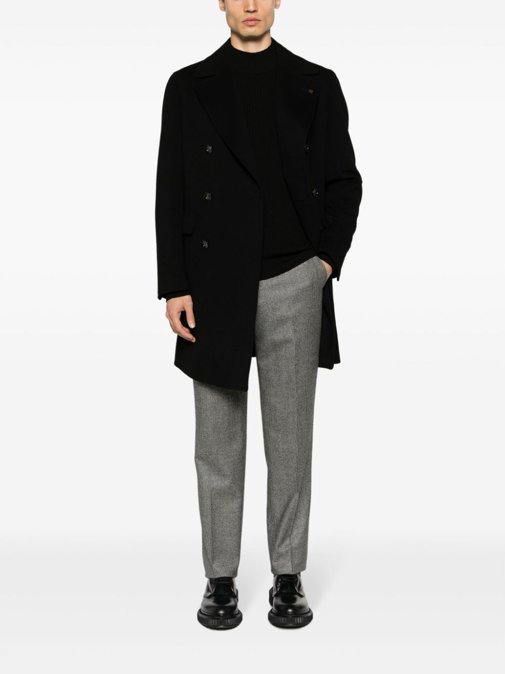 Shop Lardini Kurt Houndstooth-pattern Tapered Trousers In Black