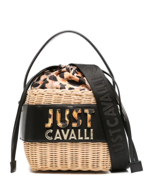 Just Cavalli basket-weave logo-embossed bucket bag