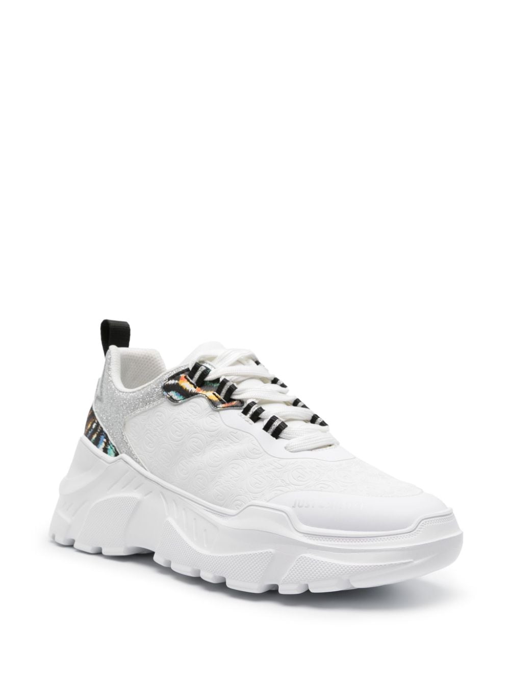 Shop Just Cavalli Monogram Panelled Chunky Sneakers In White