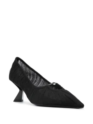 【関税込み】NENSI DOJAKA Slingback ruffles Ruffled satin slingback pumps in black - Nensi Dojaka