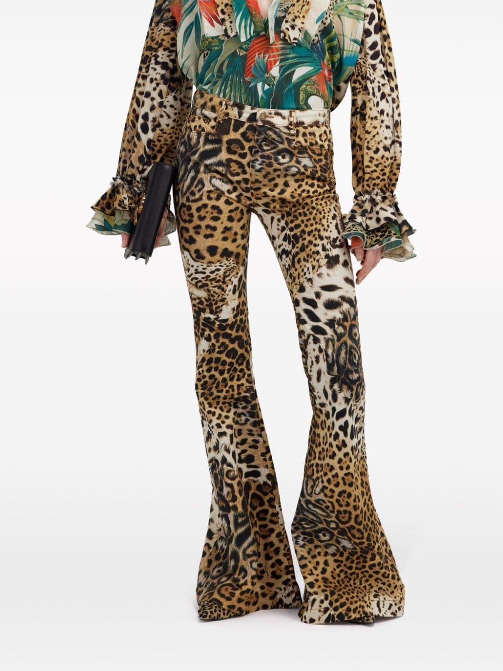 Shop Roberto Cavalli Leopard-print Flared Trousers In Brown