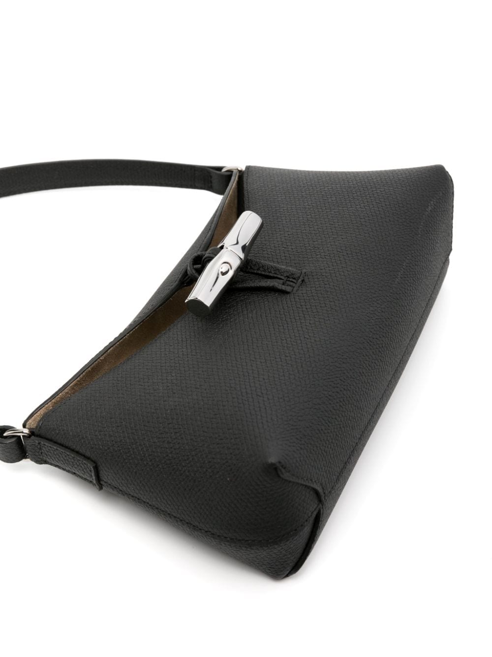 Shop Longchamp Small Roseau Leather Shoulder Bag In Black