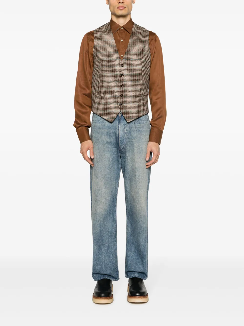 Tagliatore Geruit scheerwollen gilet - Beige