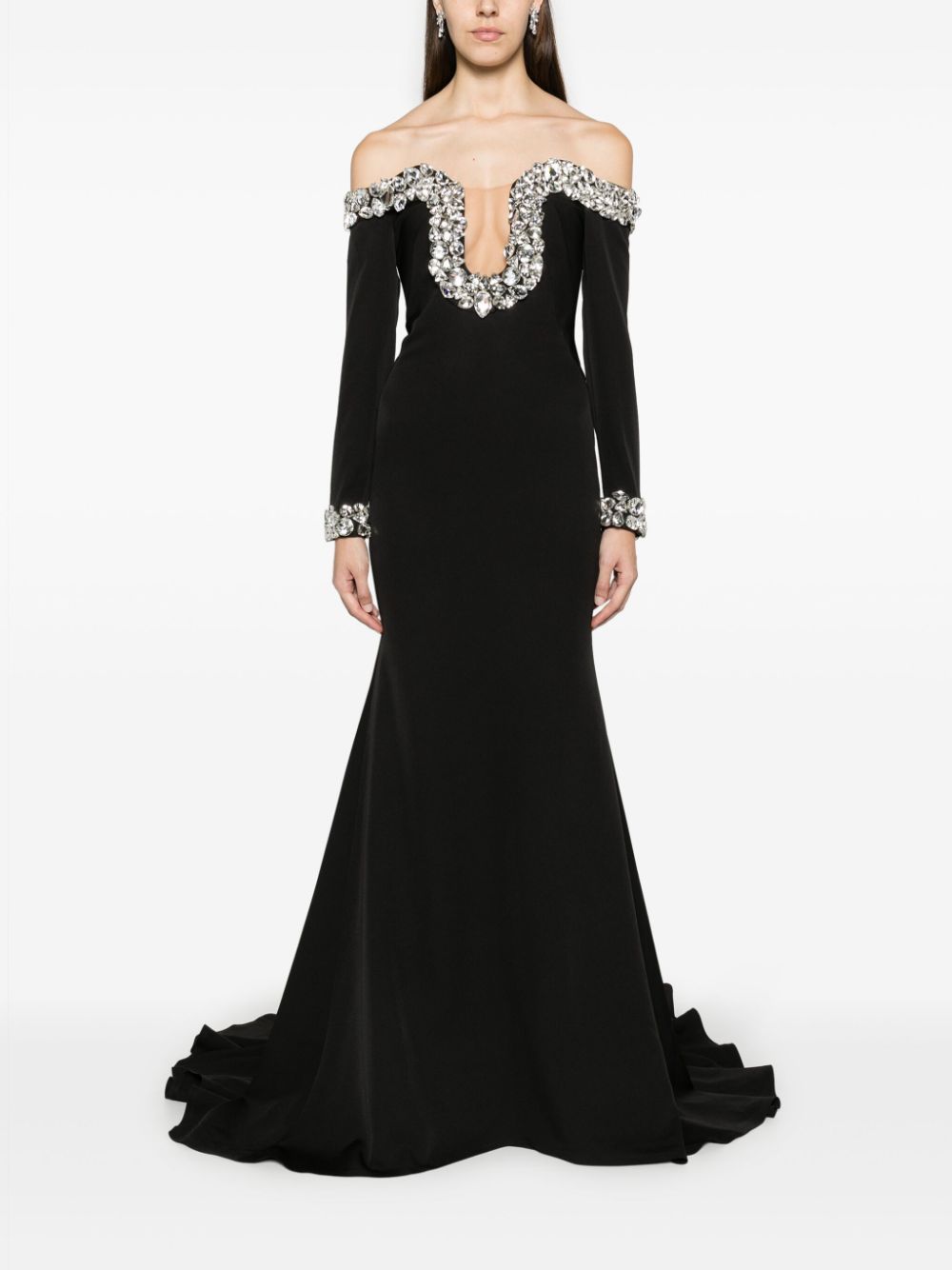 Ana Radu crystal-embellished off-shoulder gown - Zwart